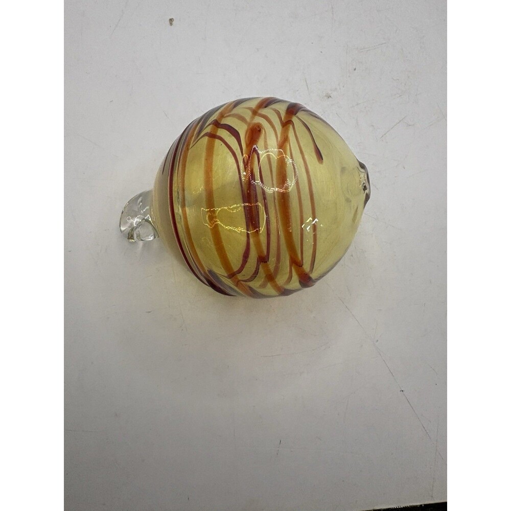 Hand blown Glass Ornament Amber Color With Red Stripes